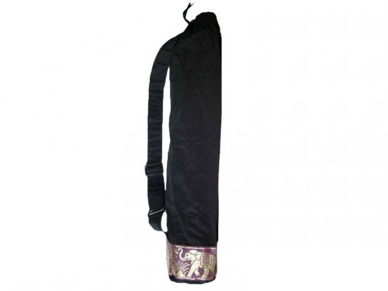 Cotton elephant design yoga mat carrier bag with adjustable strap in black
