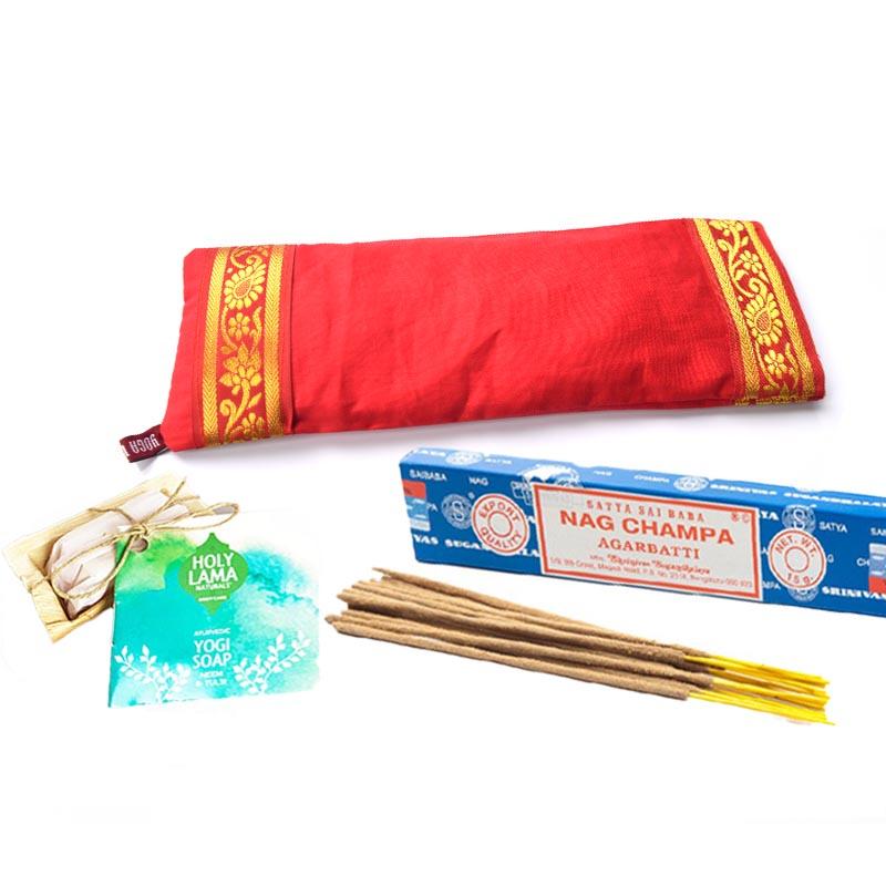Mind body Relaxation red cotton lavender eye pillow insence sticks soap gifts pack