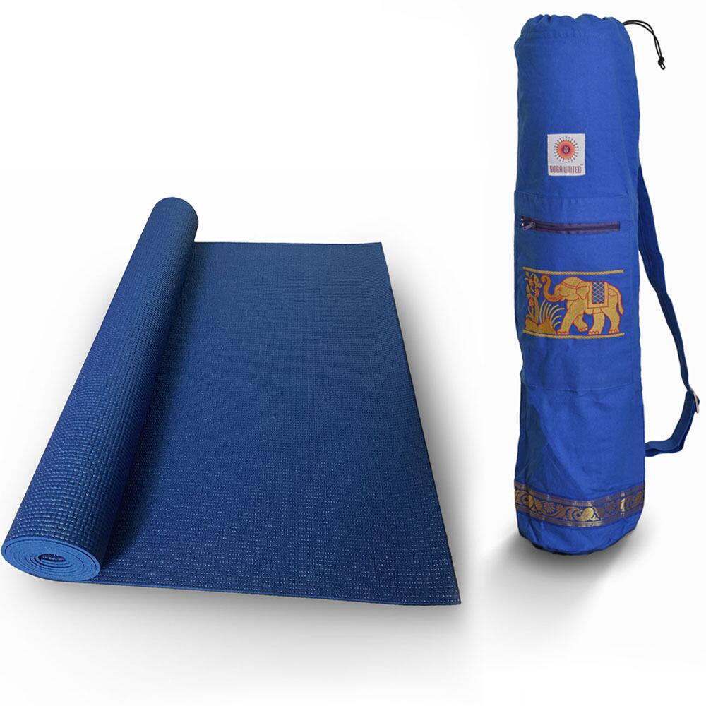 eco classic blue colour yoga mat and blue cotton yoga bag