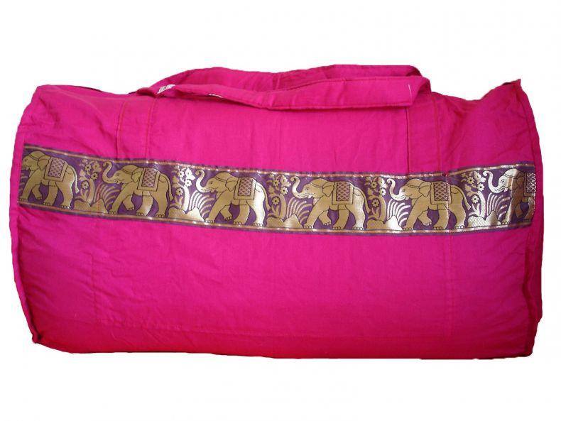 Big yoga bag.  Shocking pink cotton with elephant design.  Large yoga kit bag.