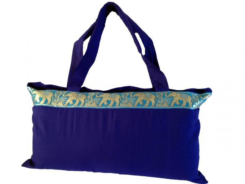 cotton slimline yoga large Kit and props carrier bag in royal blue with Gold Elephant Border