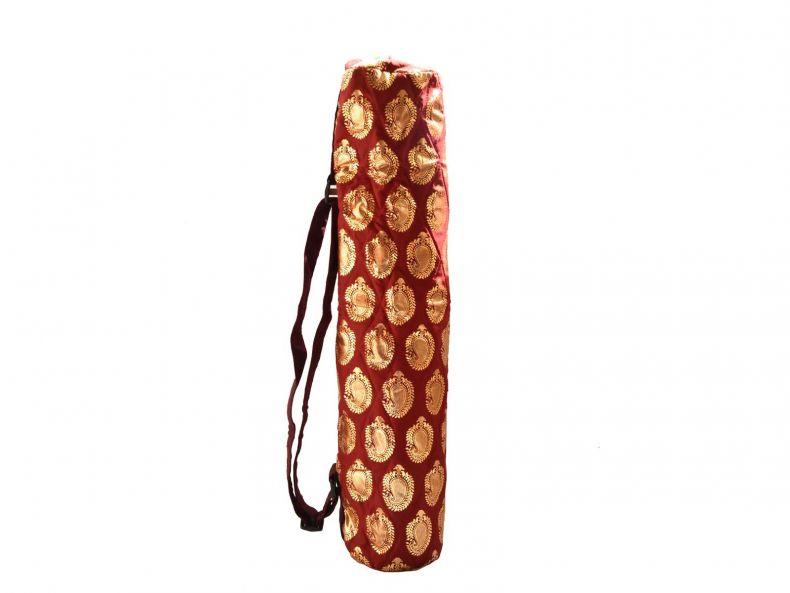 gold print yoga mat bag brown with adjustable strap