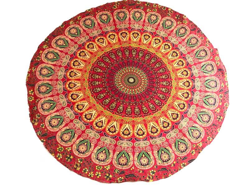 circule decorative cotton yoga design red fabric