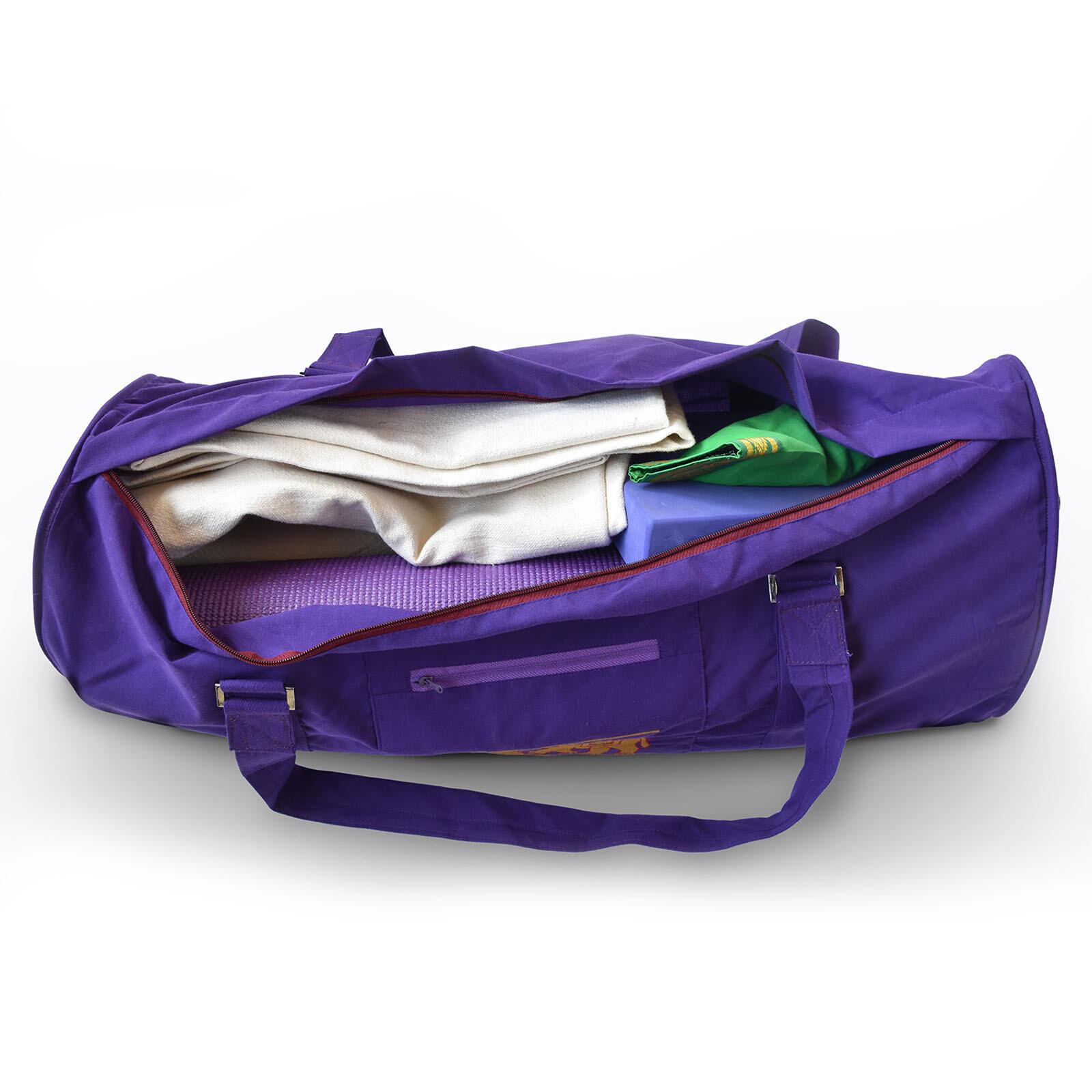 filled with props in yoga kit bag purple colours