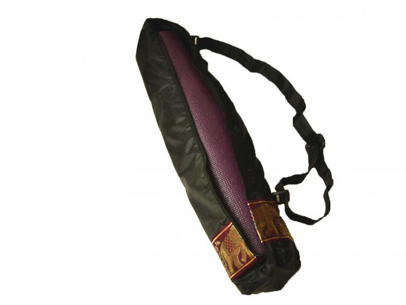delightful classic strong water resistant yoga mat bag with wide woven elephant border black