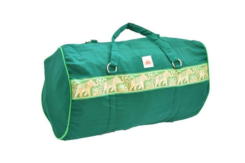 Yoga teachers bag, emerald green cotton with elephant borer.  Strong and beautiful design.