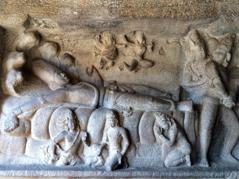 Sleeping Vishnu stone carving in India