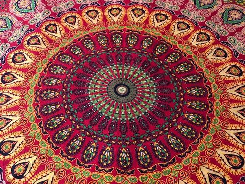 Peacock Wing Mandala Beach Throw Yoga Mat Round Tapestry
