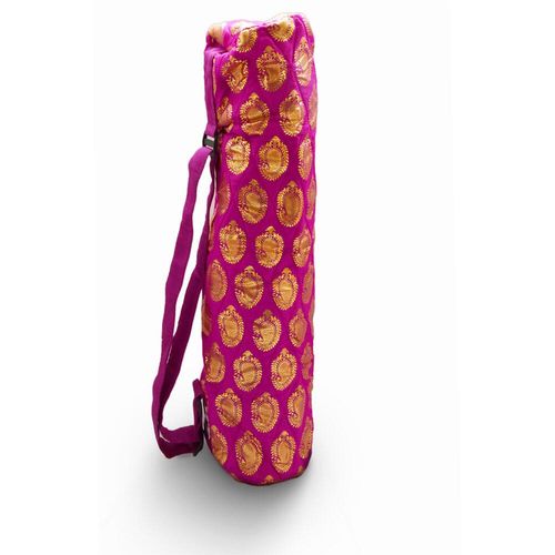 shakti pink yoga mat bag with gold detail