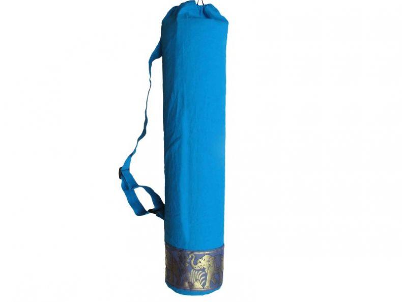 cotton yoga mat carrier bag with elephant design and adjustable strap in sky light blue  colour