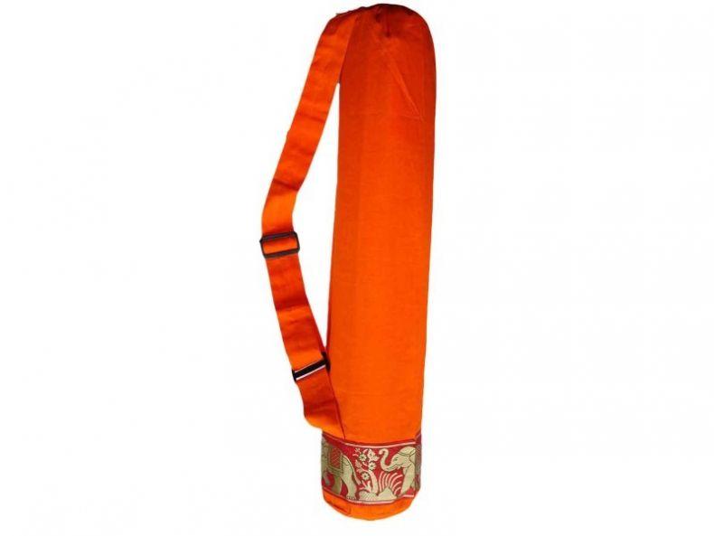 Cotton elephant design yoga mat carrier bag with adjustable strap in orange