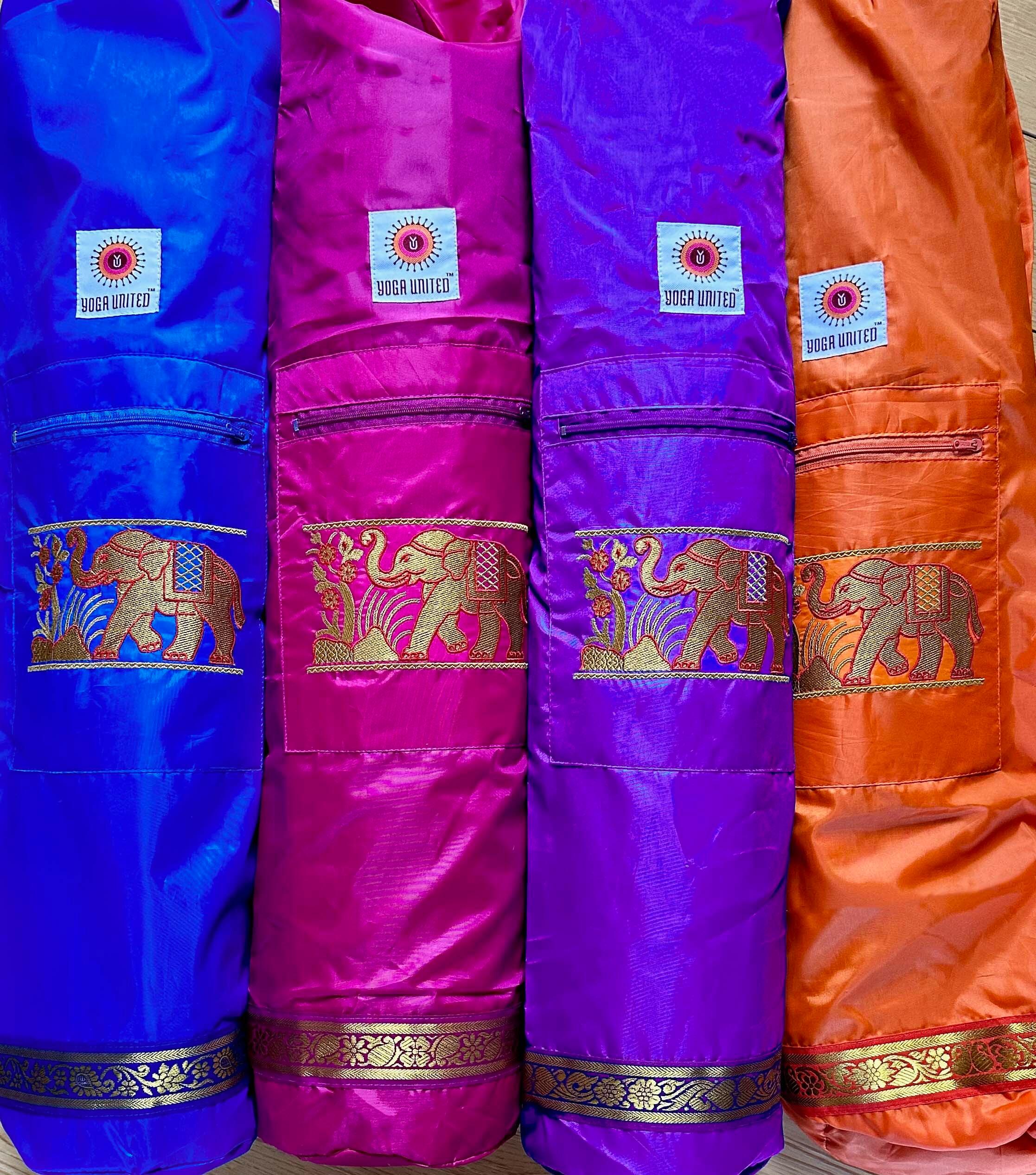 Water resistant elephant design mat bag colours blue, pink purple, orange