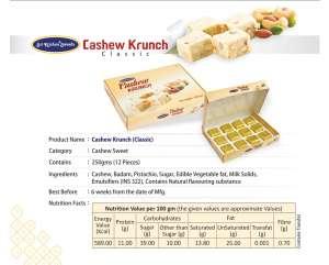 Product photo of Cashew Krunch. A very traditional Indian food available from the famous Sri Krishna Sweets Chennai India