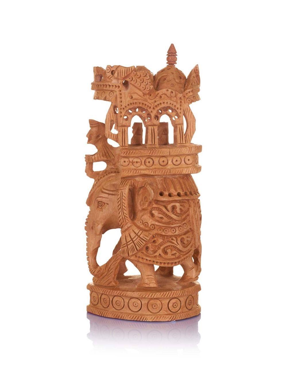 Picture of 18 cm Handmade White wood Ambari Elephant statue home decor carved items gift articles