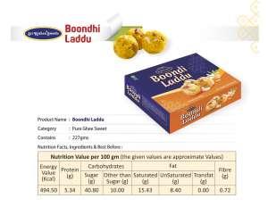 Product photo of Boondhi Laddu. A very traditional Indian food available from the famous Sri Krishna Sweets Chennai India