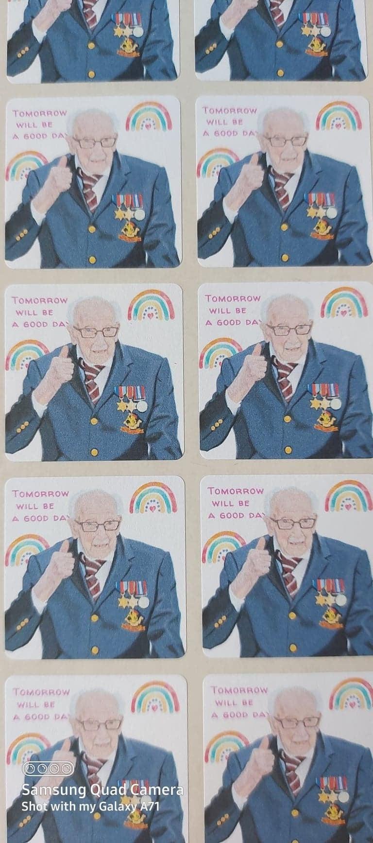 Captain Sir Tom Moore stickers 35mm Square - Journaling- Letter Writing- Gift cards- Inspirational