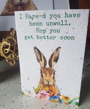 Get well soon -PLANTABLE  flower Seed Cards- Bee Cards - Wildflower cards -Get well soon - Hare