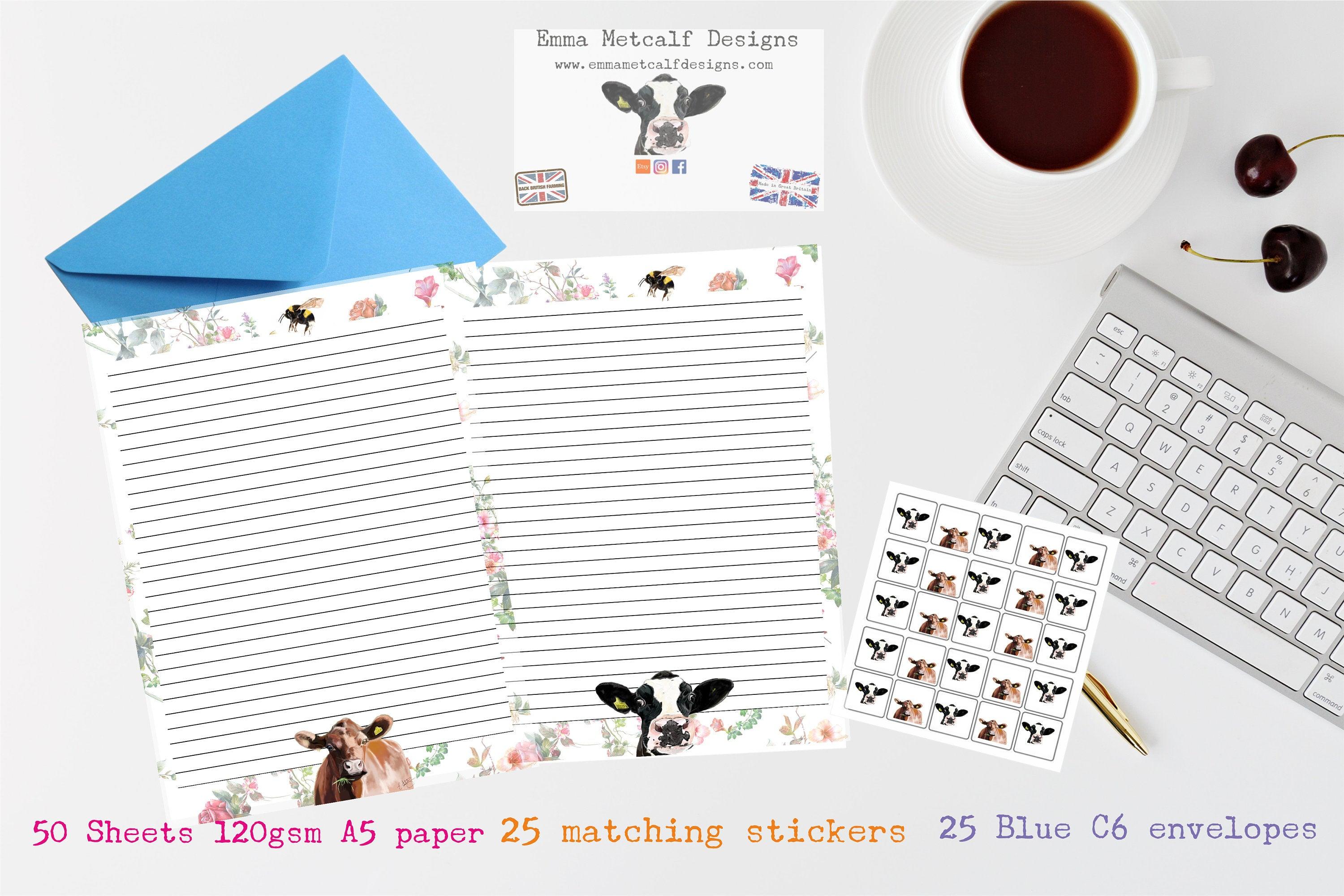 Beautiful hand designed letter writing set - Writing paper-Dairy cows  - Envelopes- Stickers- Letter writing- Traditional writing set