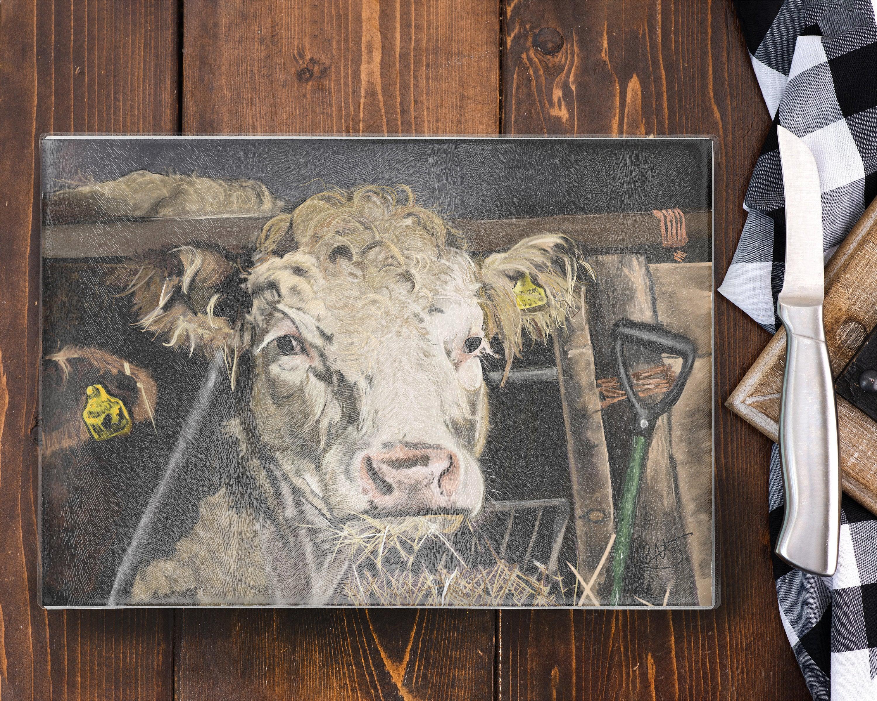 Hereford Cow Chopping board - Jasmine -Farmhouse Kitchen Decor - glass work surface saver - Chopping board -Kitchen items