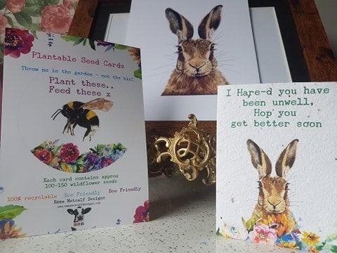 Get well soon -PLANTABLE  flower Seed Cards- Bee Cards - Wildflower cards -Get well soon - Hare