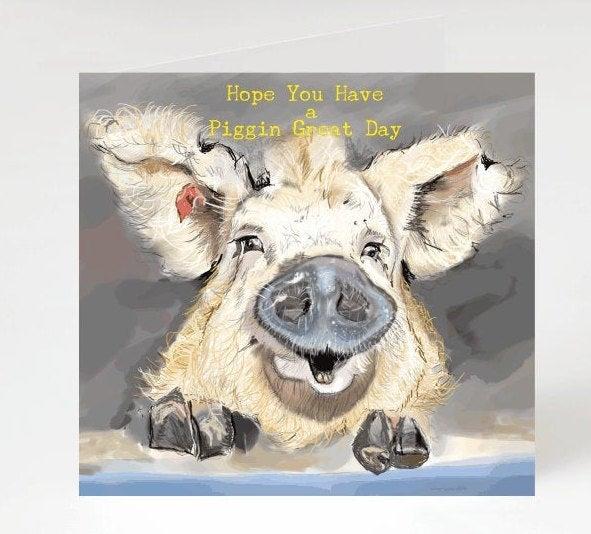 Pig birthday card,  female birthday, open card , farming cards, funny greetings cards, handmade cards**FREE UK DELIVERY**