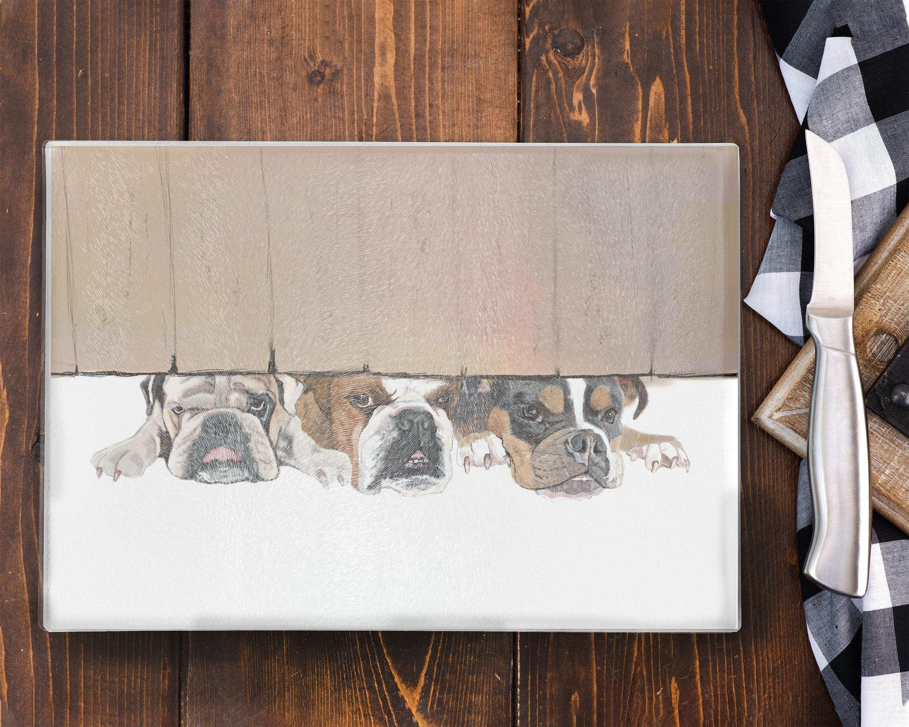 Bulldog Glass Work surface saver- Chopping Board - Christmas gift_ Housewarming gift