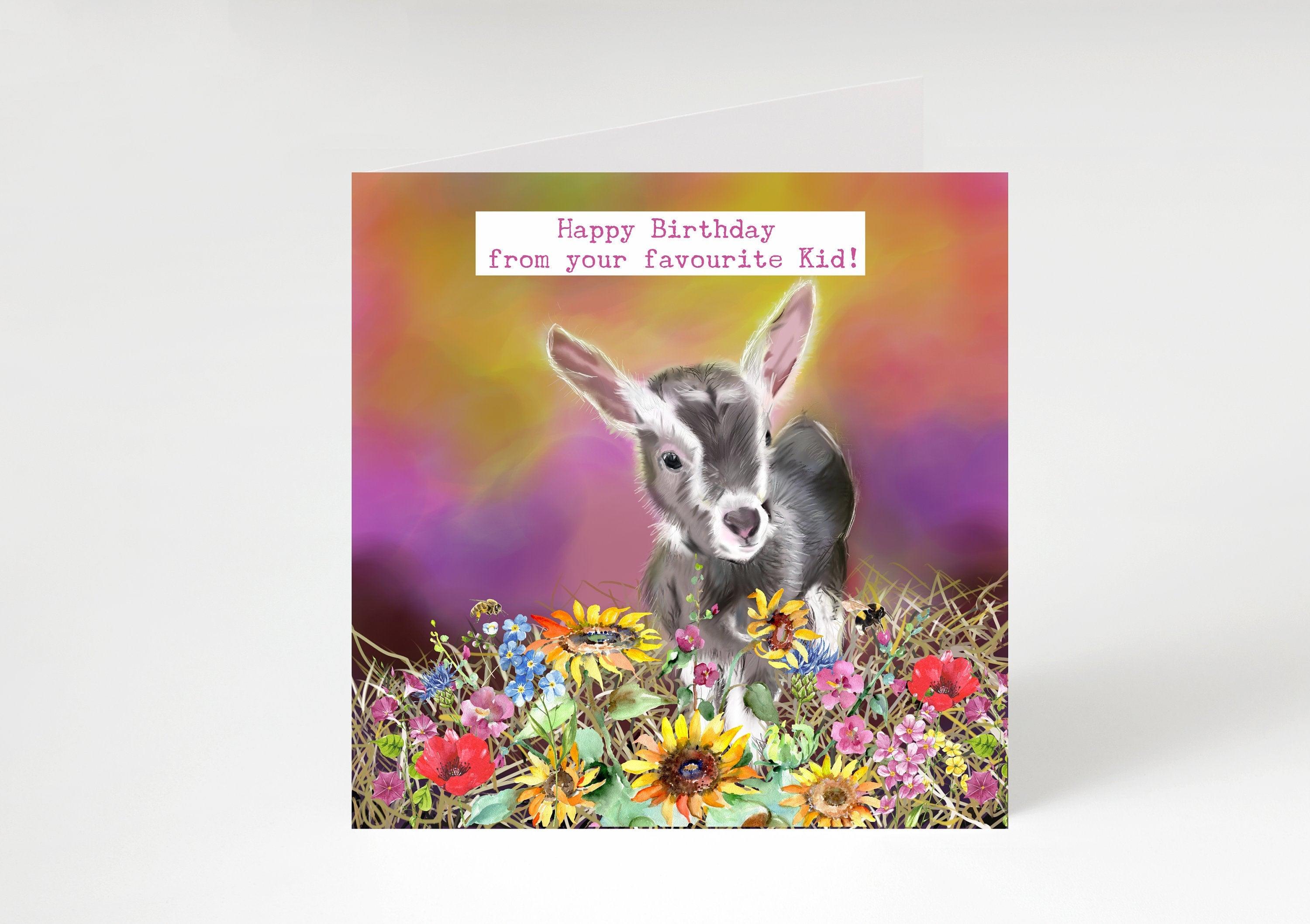 Funny Goat themed Birthday card- Happy Birthday from your favourite kid-Pretty country themed goat  design  -Country themed cards-Goat cards