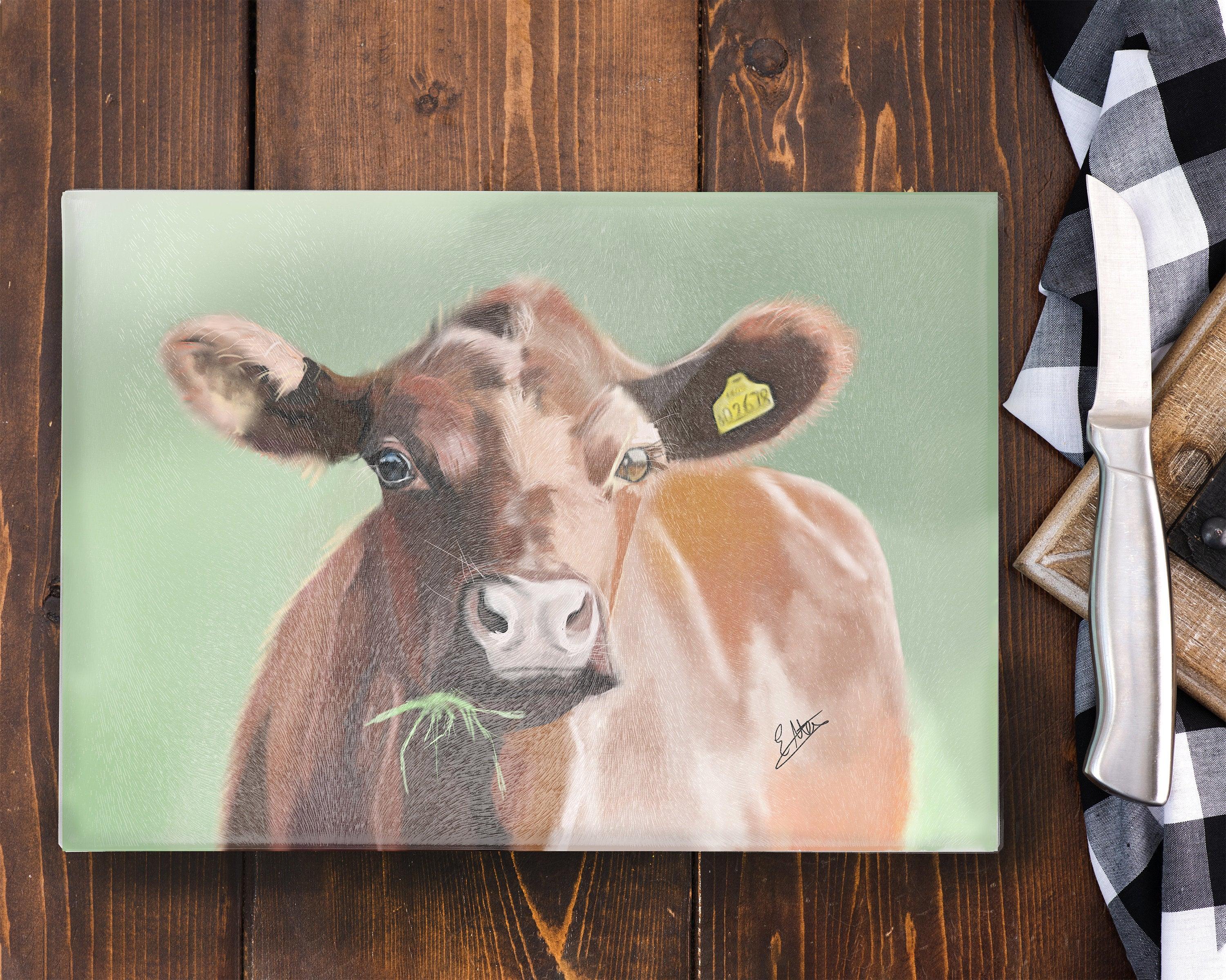 Dairy Cow Chopping board - Jersey cow -Farmhouse Kitchen Decor - glass work surface saver - Chopping board -Kitchen items