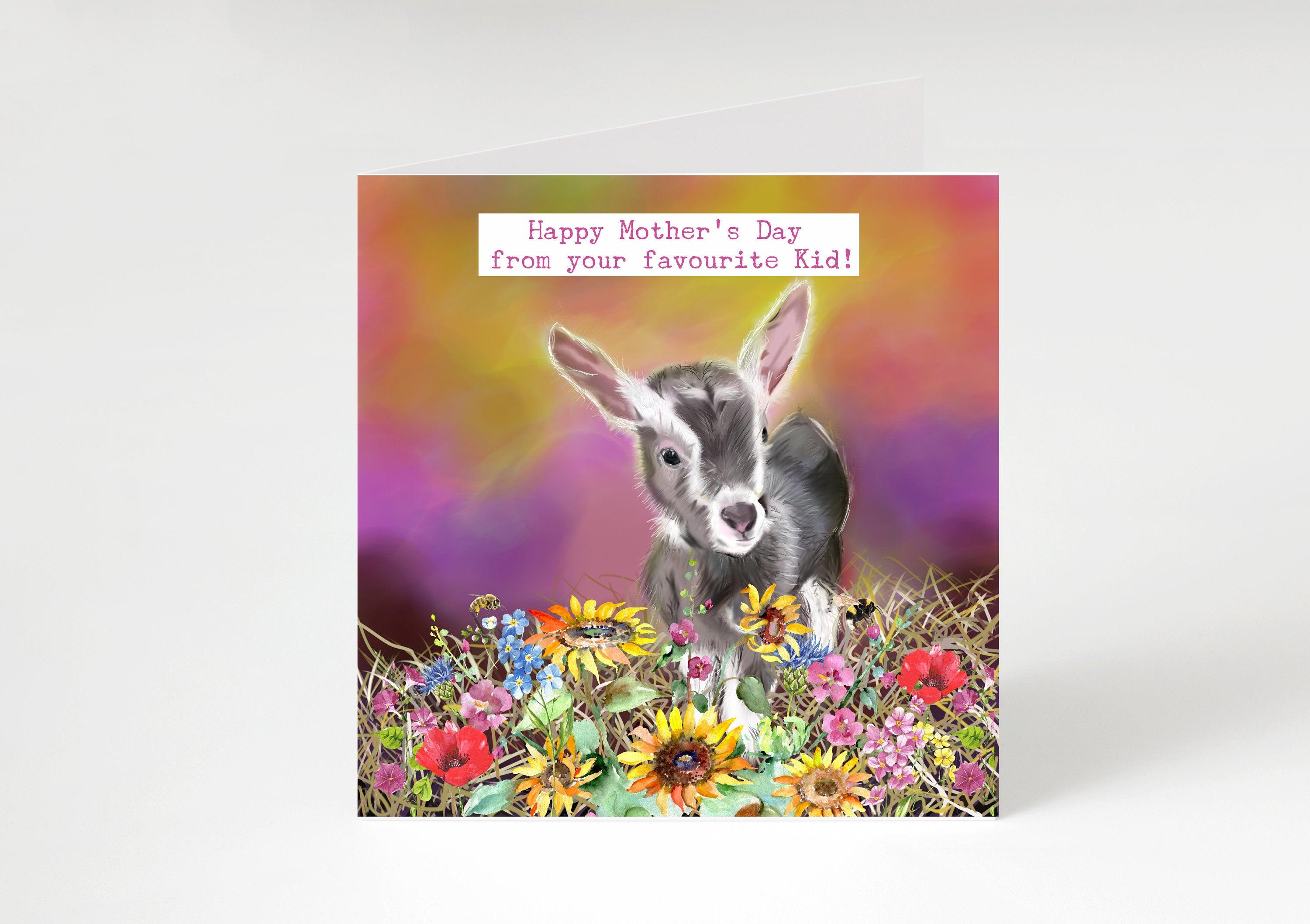 Funny MOTHERS DAY CARD- Happy Mother's Day from your favourite kid-Pretty country themed goat  design  -Mother's Day Cards-