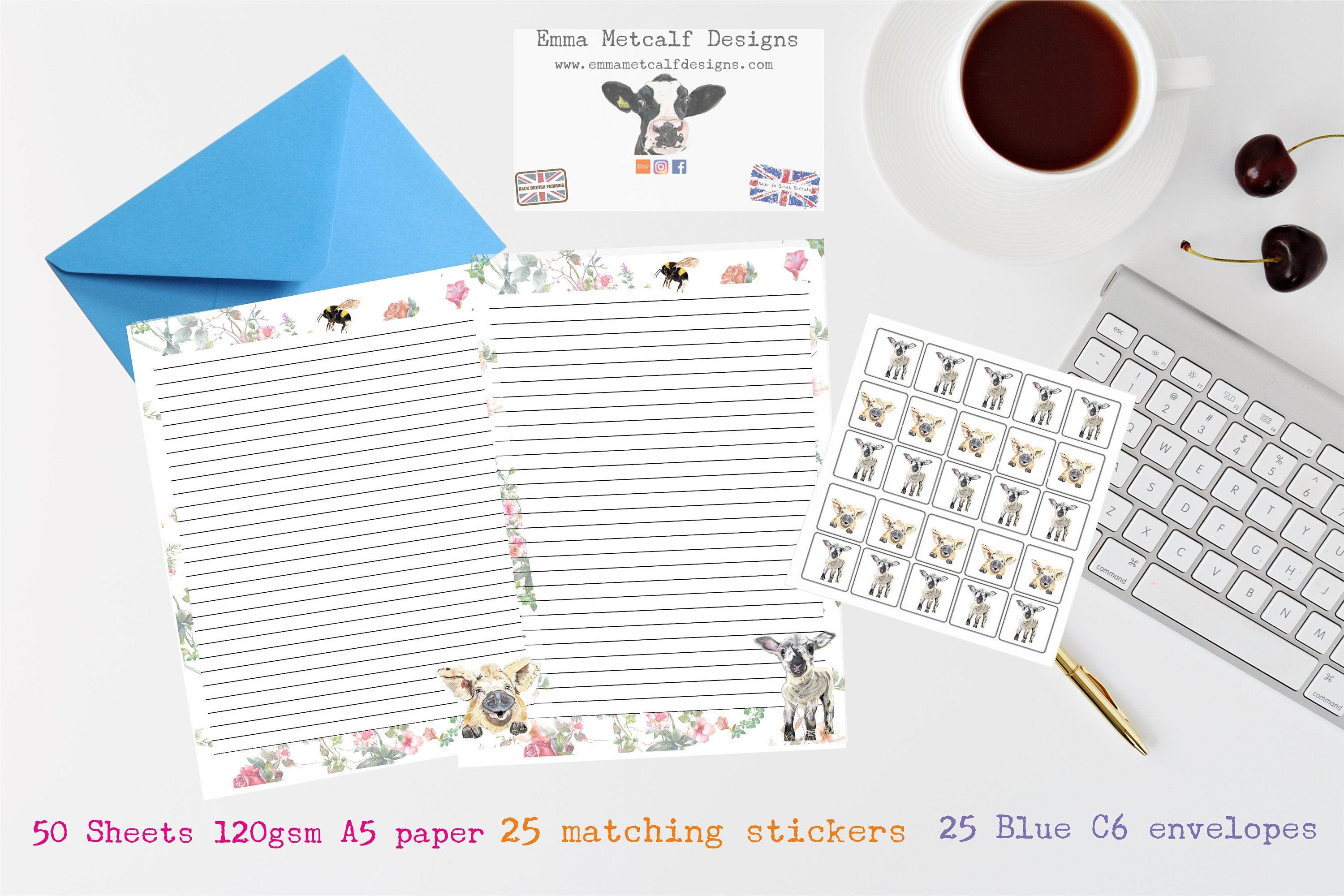 Beautiful hand designed letter writing set - Writing paper-Pig - Lamb  - Envelopes- Stickers- Letter writing- Traditional writing set