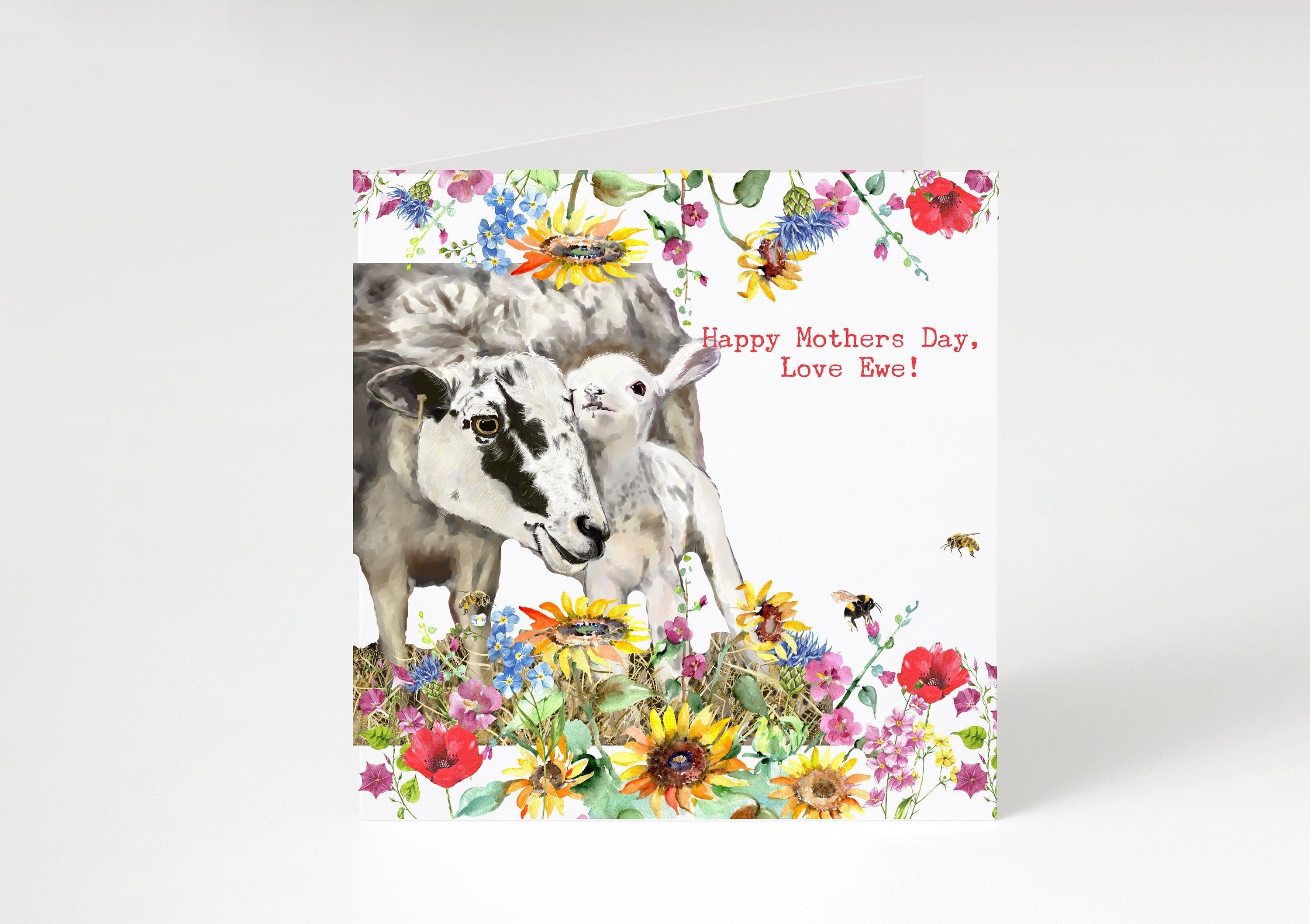 MOTHERS DAY CARD- Happy Mother's Day I Love Ewe-Pretty country themed sheep and lambs design  -Mother's Day Cards-