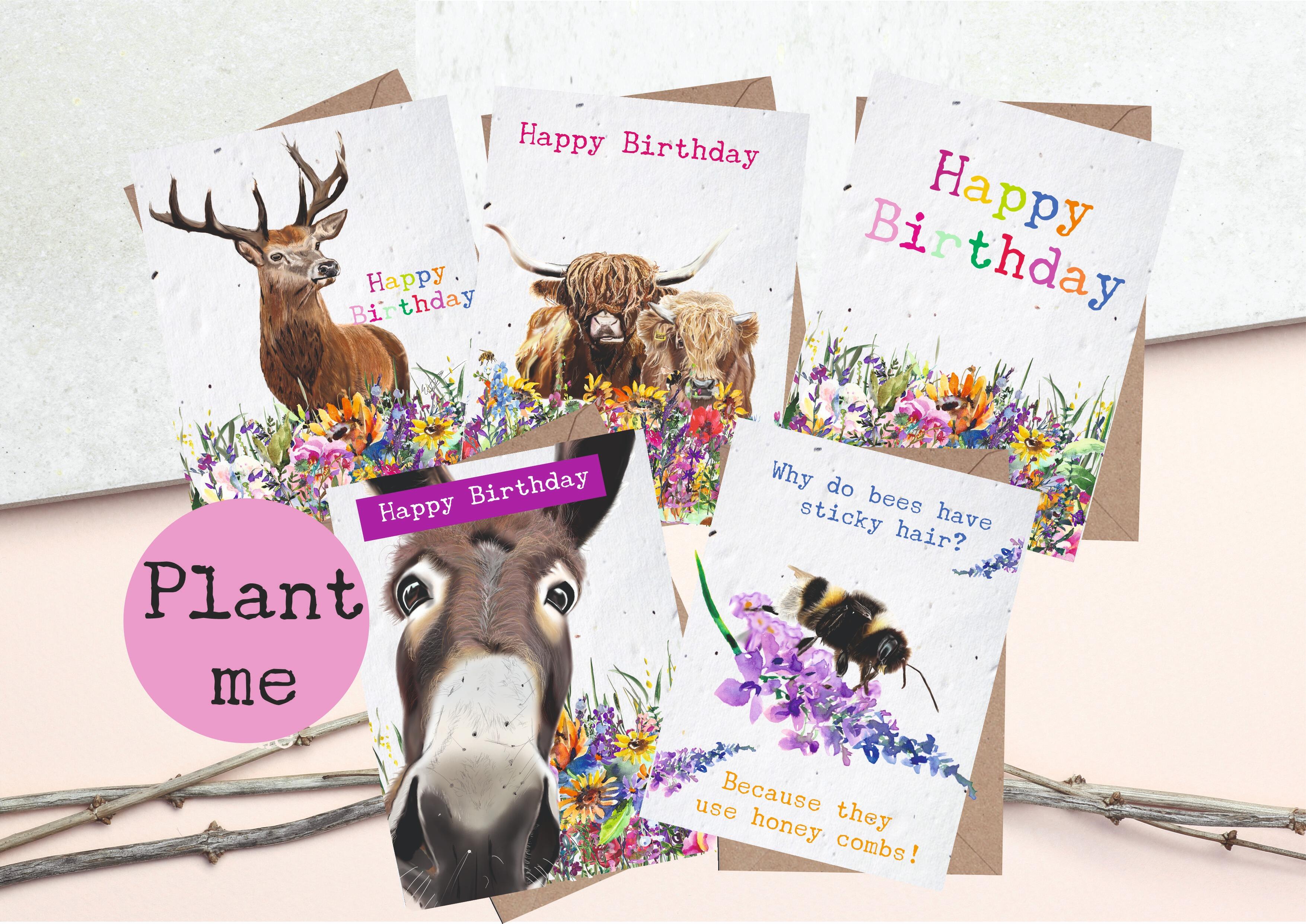 plantable seed paper cards with a variety of hand illustrated animal designs