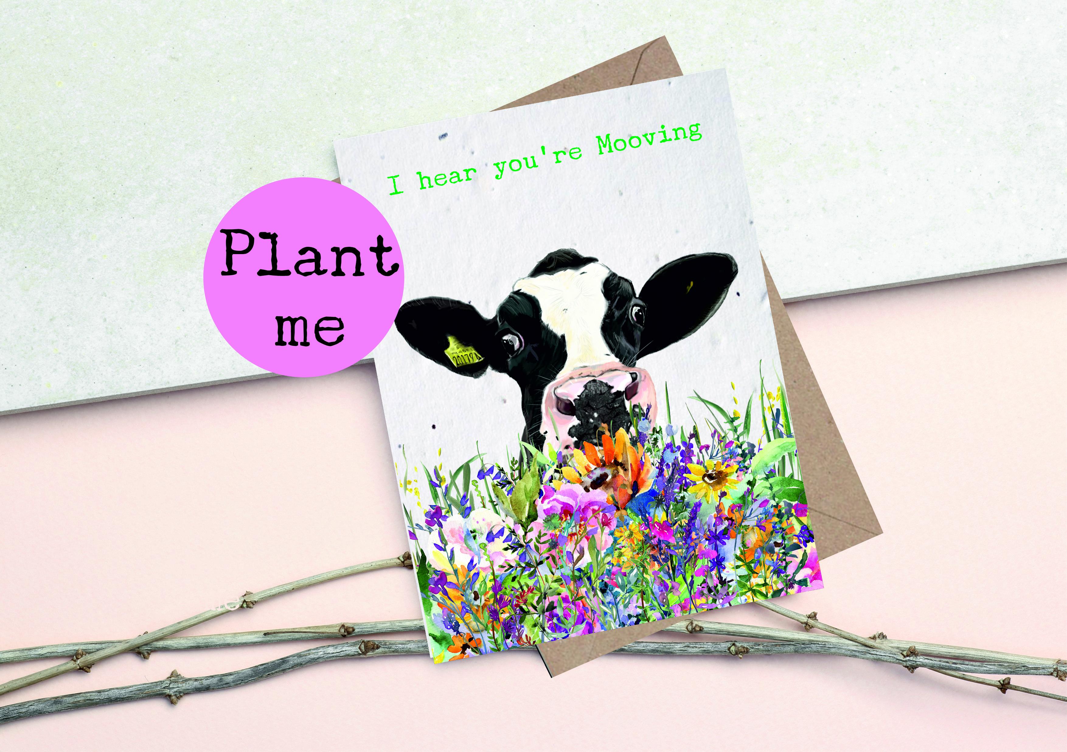 PLANTABLE  Seed Cards- Bee Cards - Wildflower cards - New Home cards - Moving cards - flower bomb cards- Holstein cow-Dairy cow card