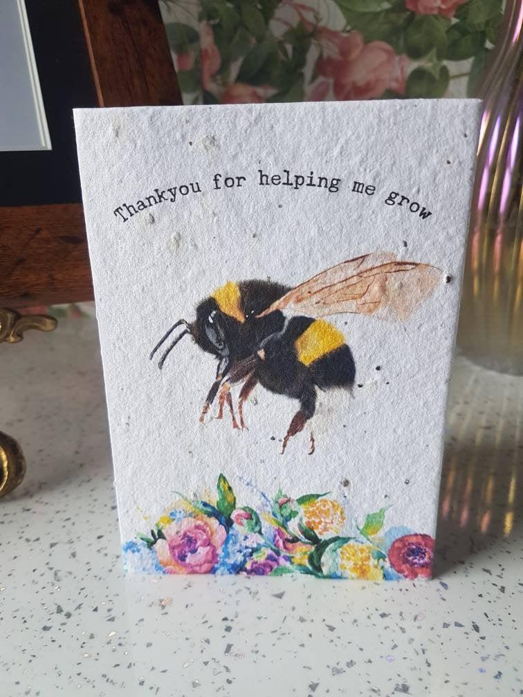 ECO and VEGAN Friendly PLANTABLE Teacher Seed Cards- Bee Cards - Wildflower cards - Teacher thankyou cards -Thankyou for helping me grow