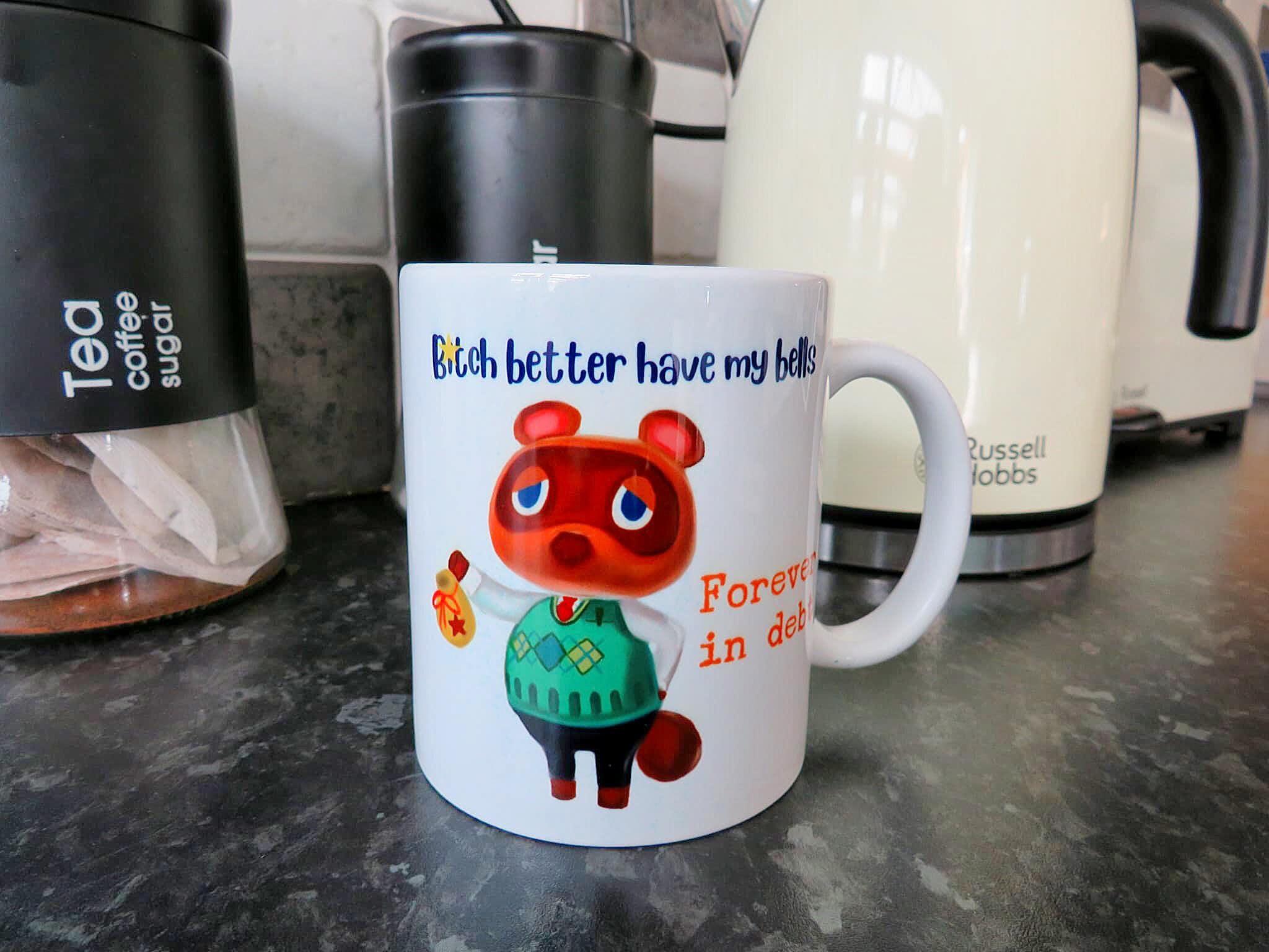 Cute animal crossing inspired Mug- New horizons - Tom Nook -Bells - Forever in debt-Animal Crossing Gift UK