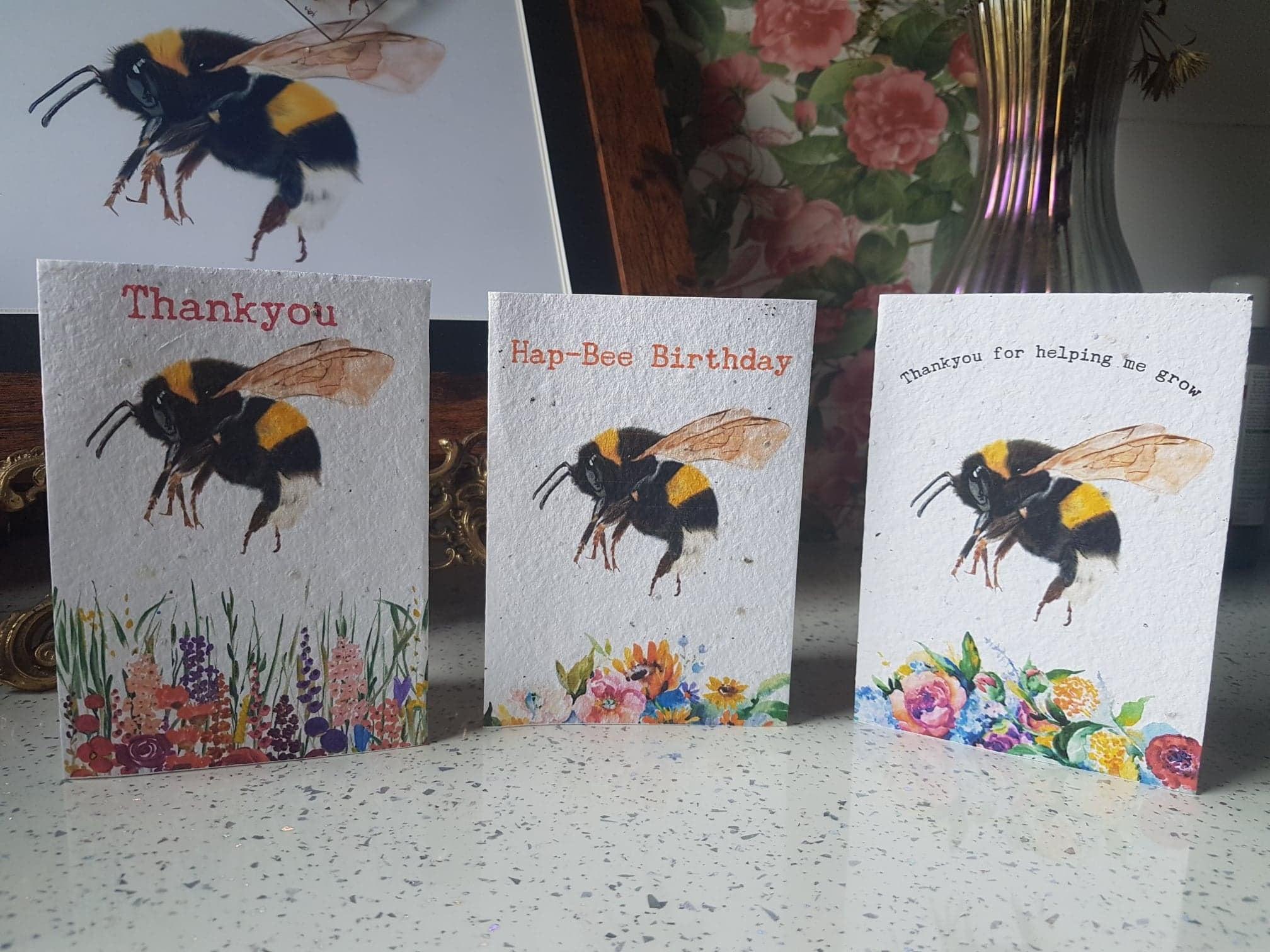 ECO and VEGAN Friendly PLANTABLE Thankyou Seed Cards -Bee Cards - Wildflower cards - Seed paper cards -Save the bees - Plantable cards- Lamb