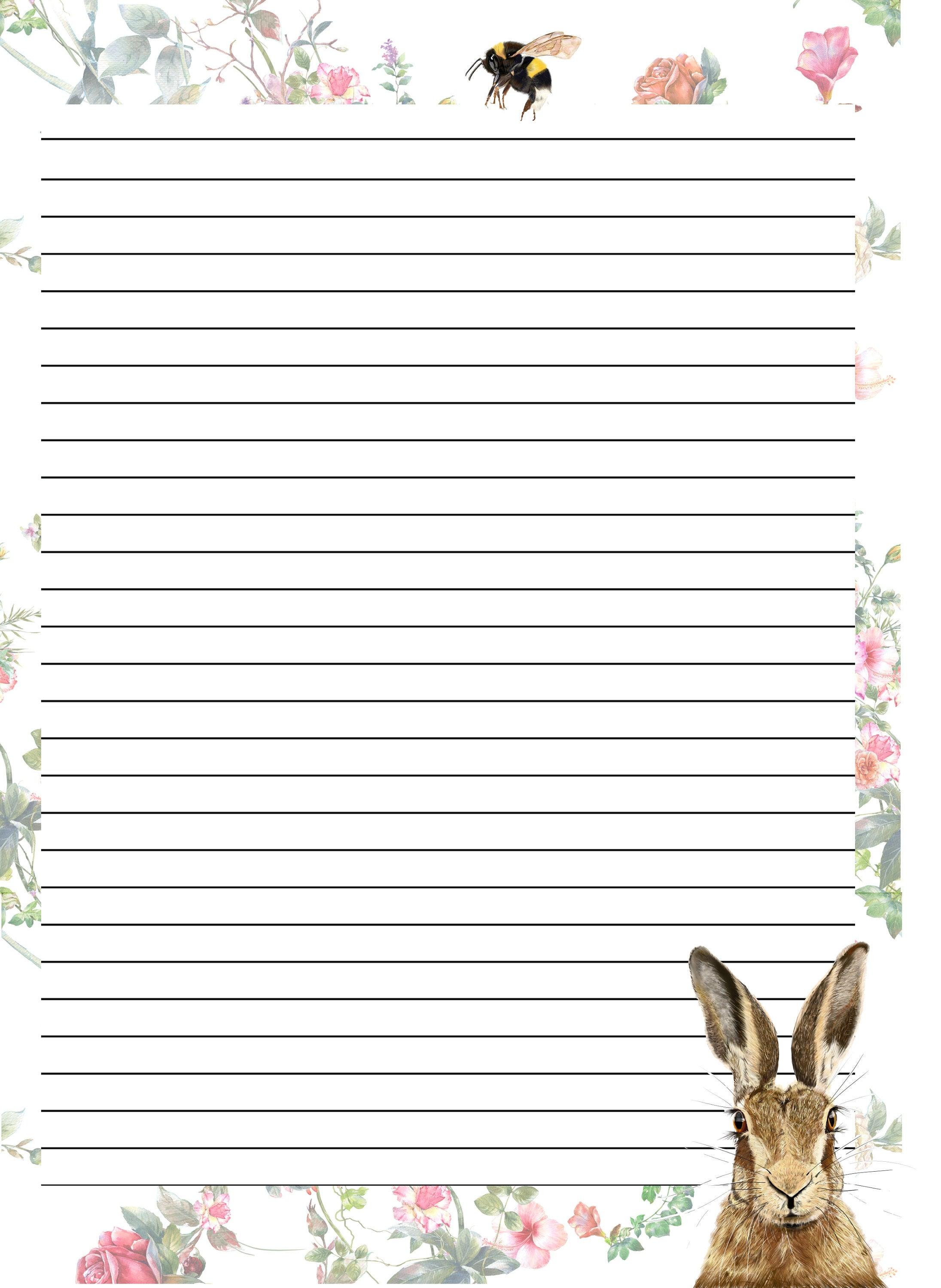 Beautiful lined paper- A5- letter writing set-Writing paper-Duck- Bee-Hare -Envelopes- Stickers- Letter writing- Penpal letter