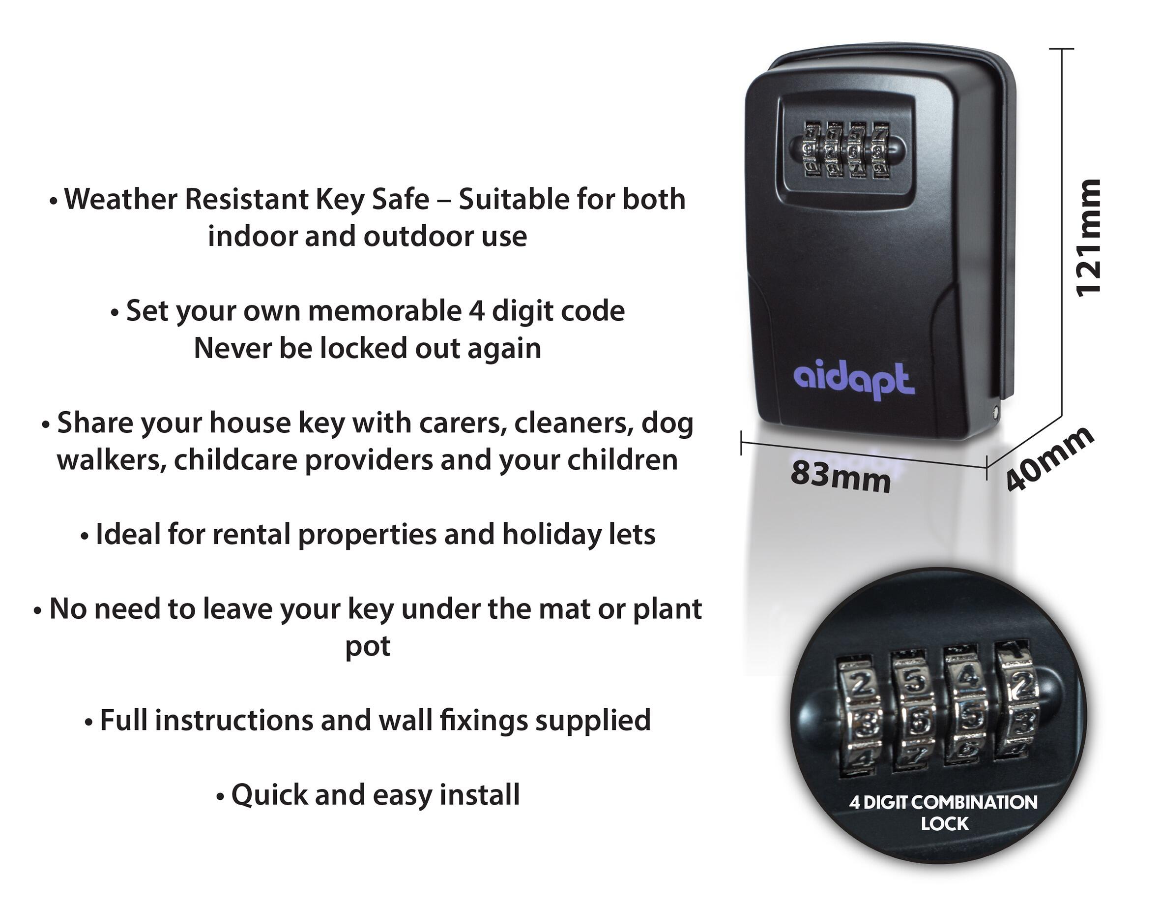 thumbnail image 2 of True Face Wall Mounted Key Safe – 4 Digit Combination Security Lock Box, Black, Water-Resistant For Outdoor Keys 2 of 5