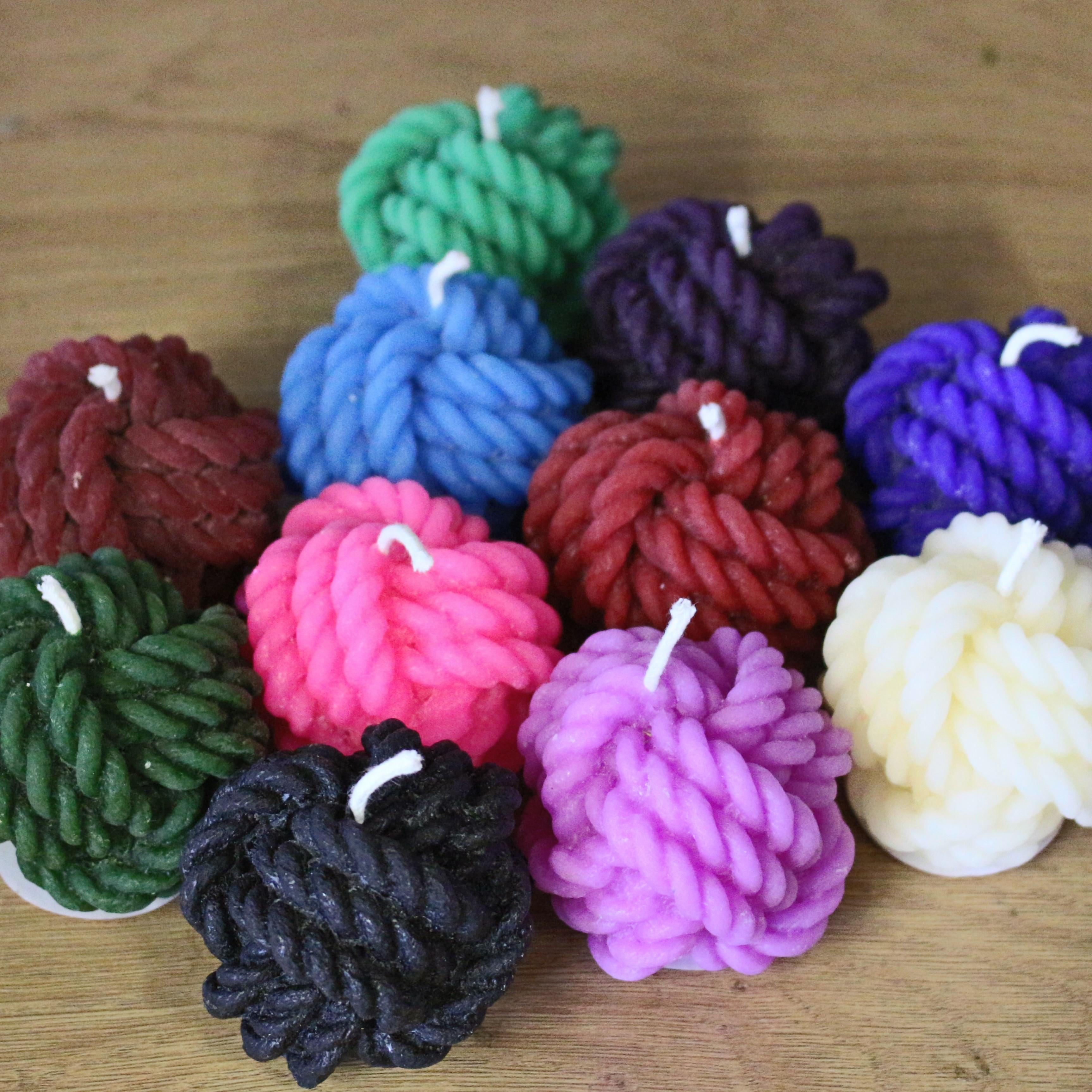 Pure coloured beeswax yarn ball candles