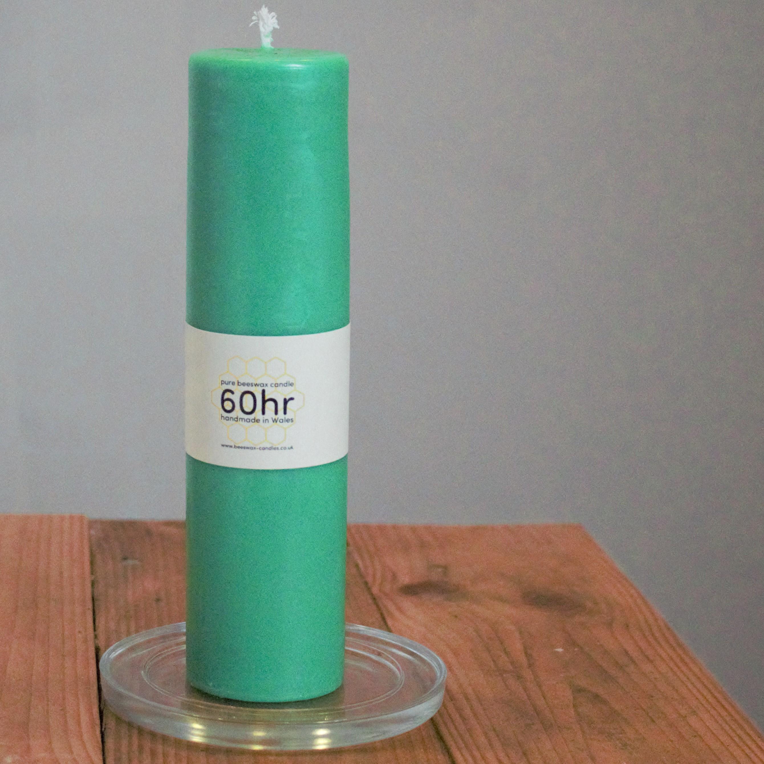 Seaweed green 60hr pure beeswax pillar candle
