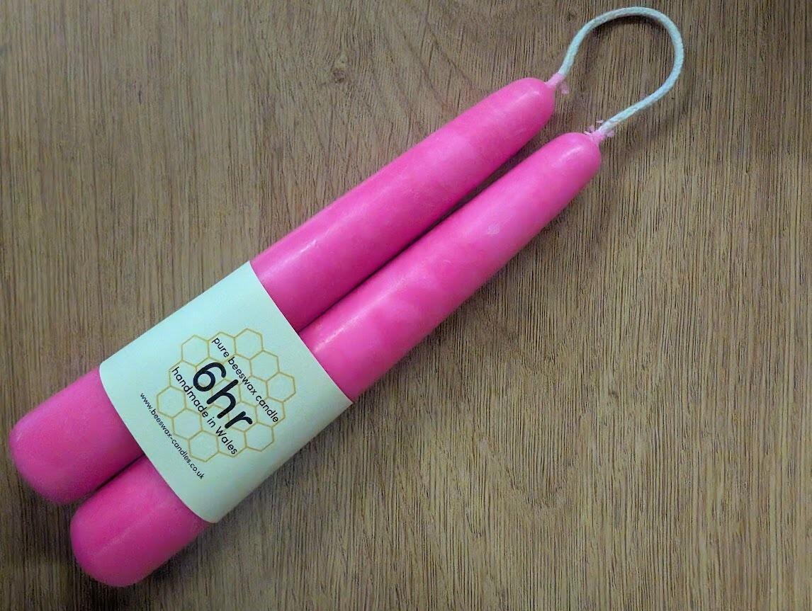 Hot Pink dipped 6hr pure beeswax candles