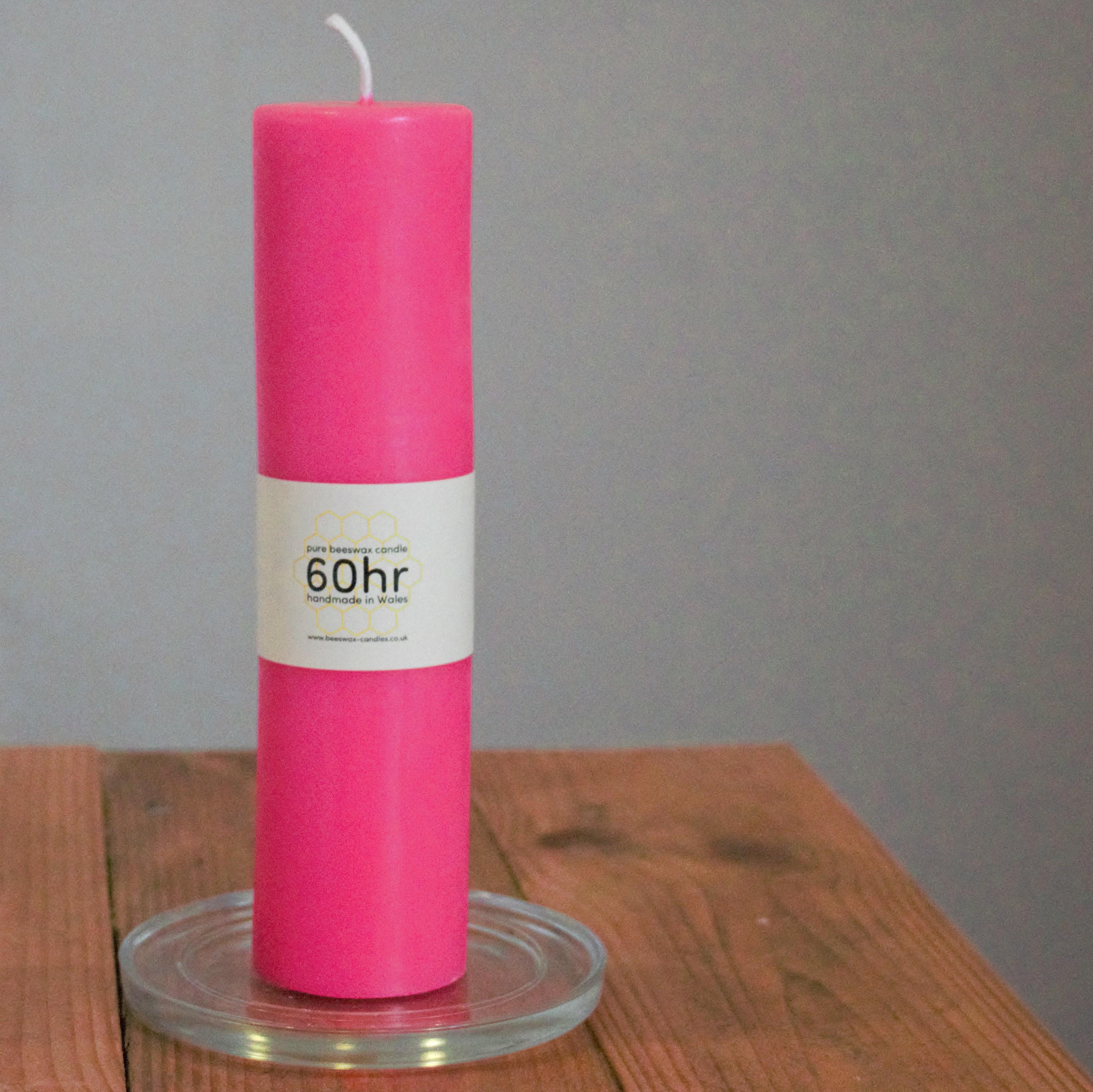 Hot pink 60hr pure beeswax pillar candle