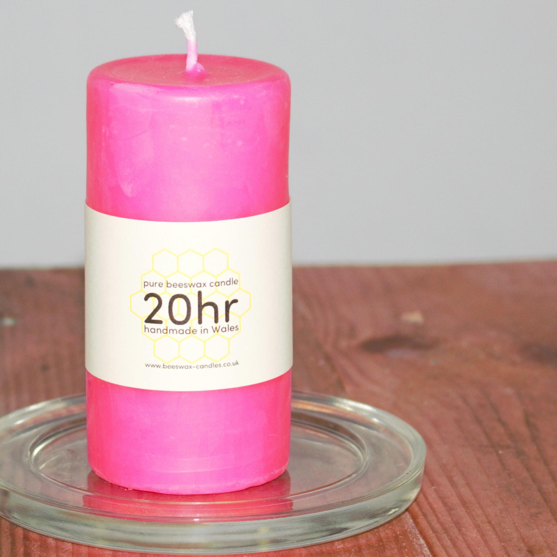 Hot Pink 20hr pure beeswax pillar candle