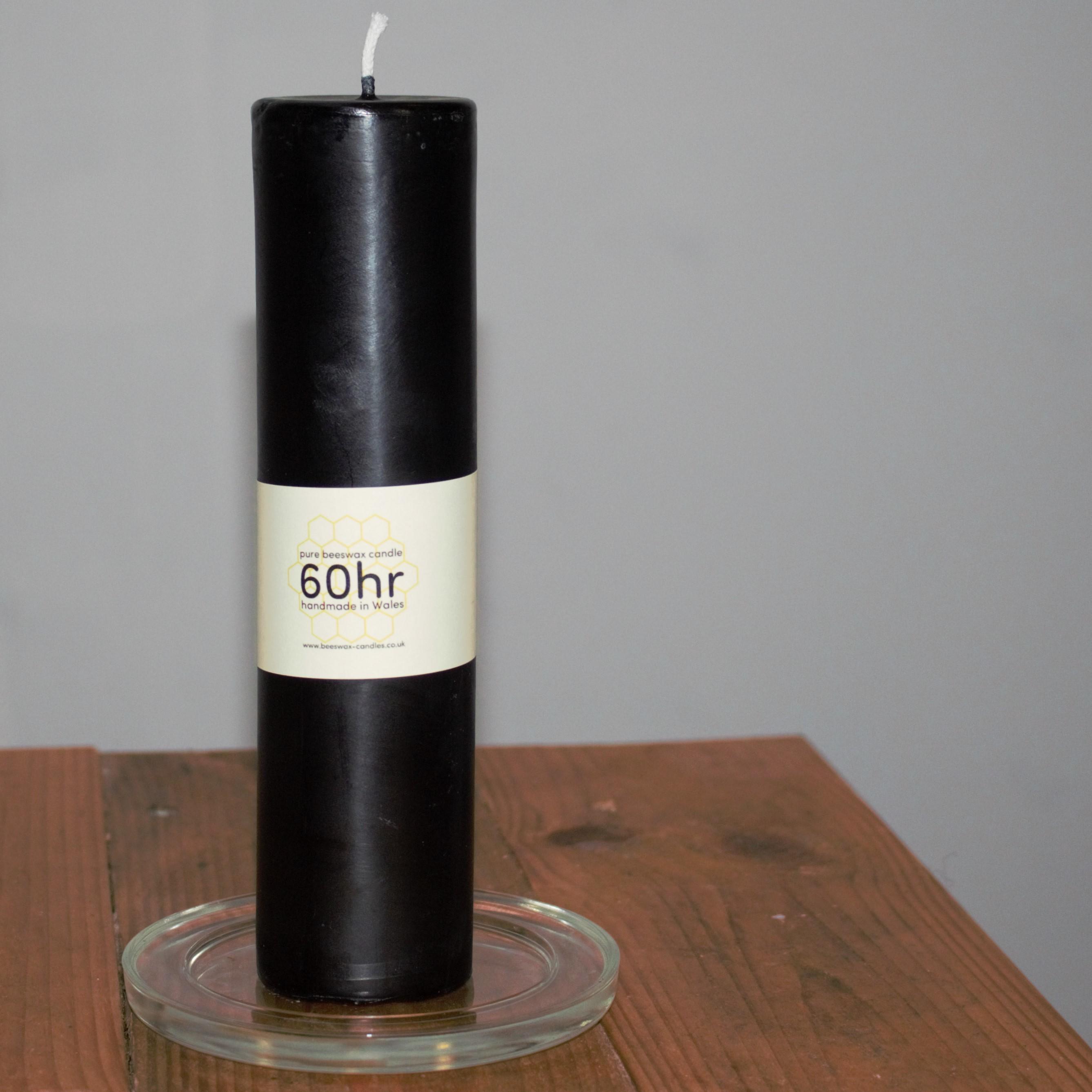 jet black 60hr beeswax pillar candle