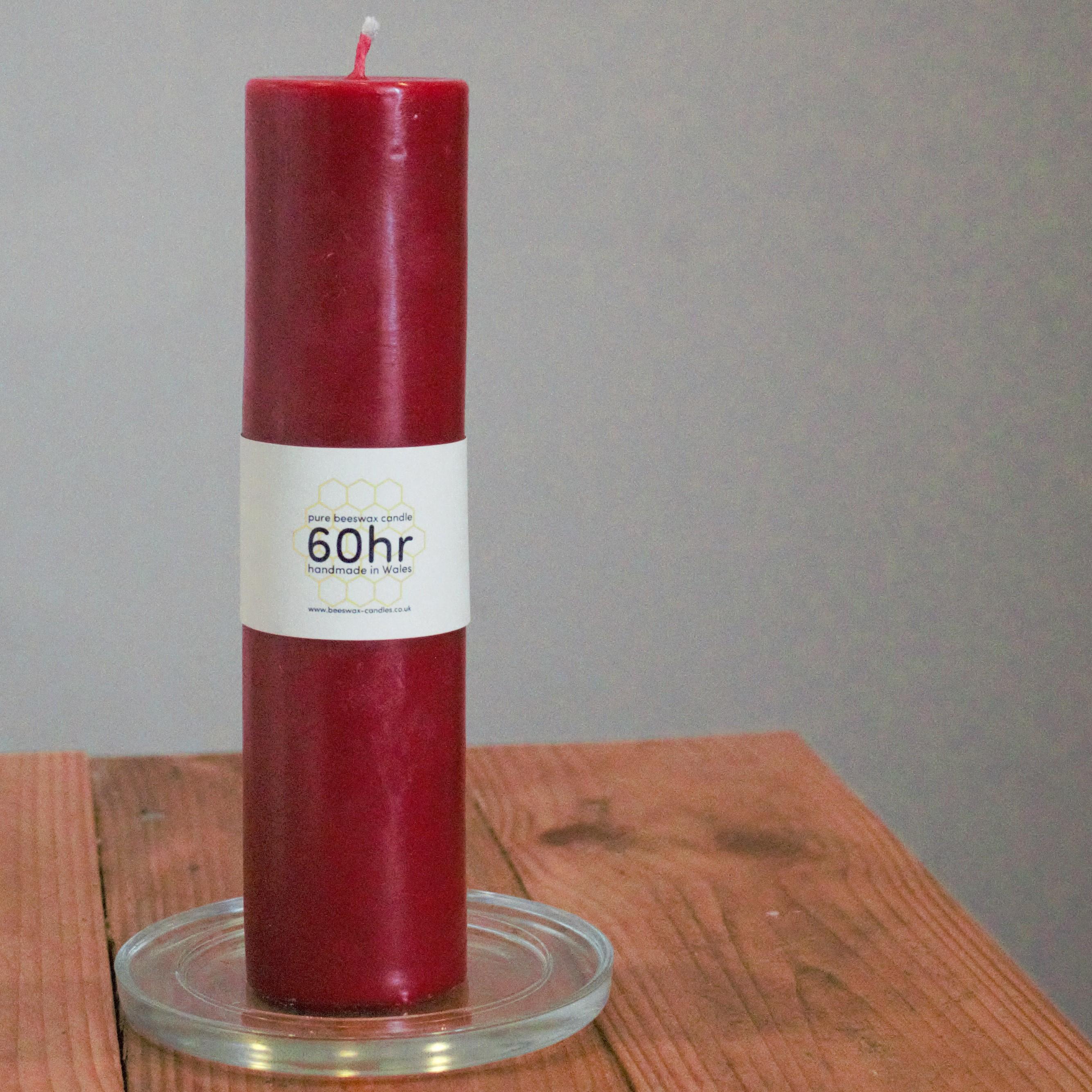 Red 60hr pure beeswax pillar candle