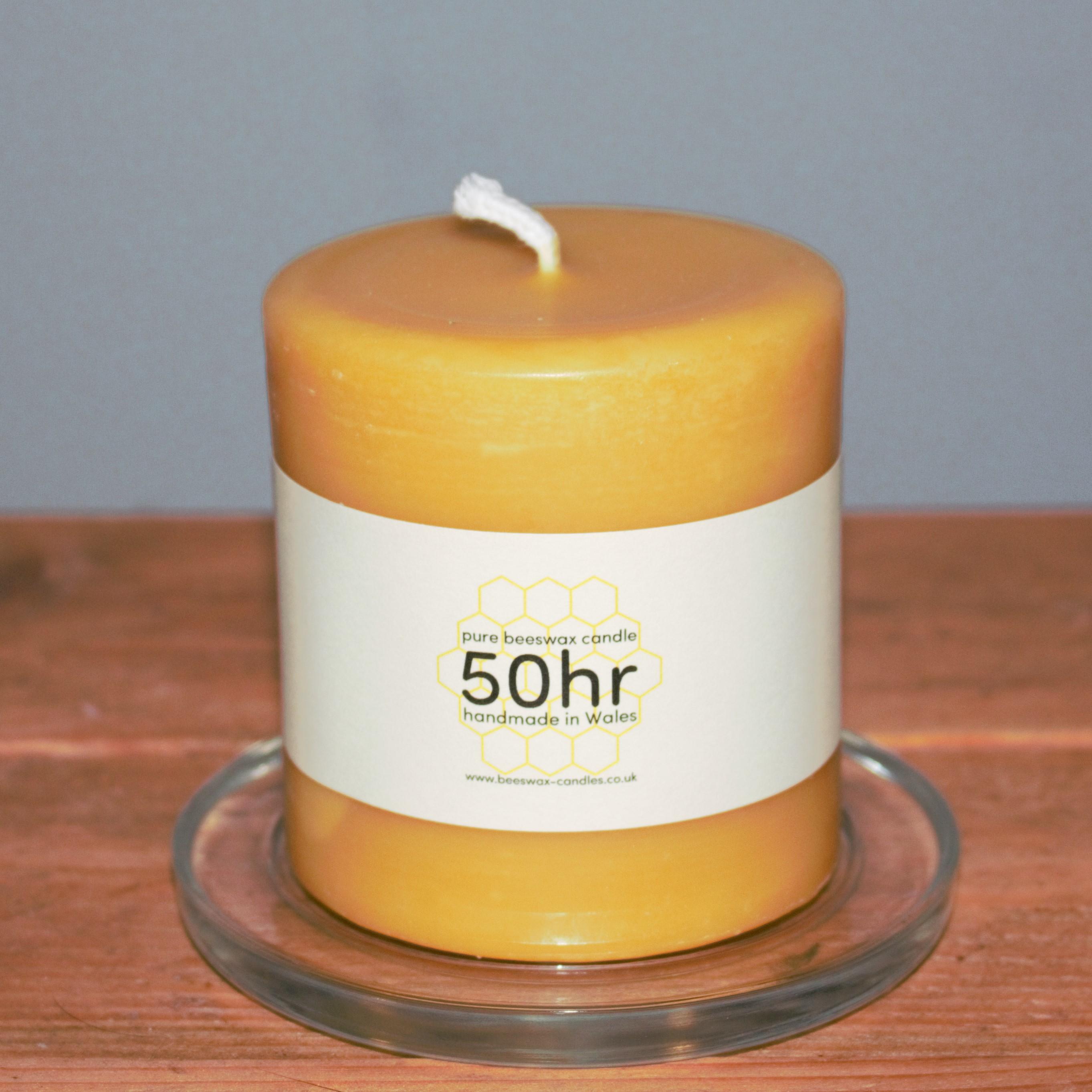 50 hour pure beeswax pillar candle