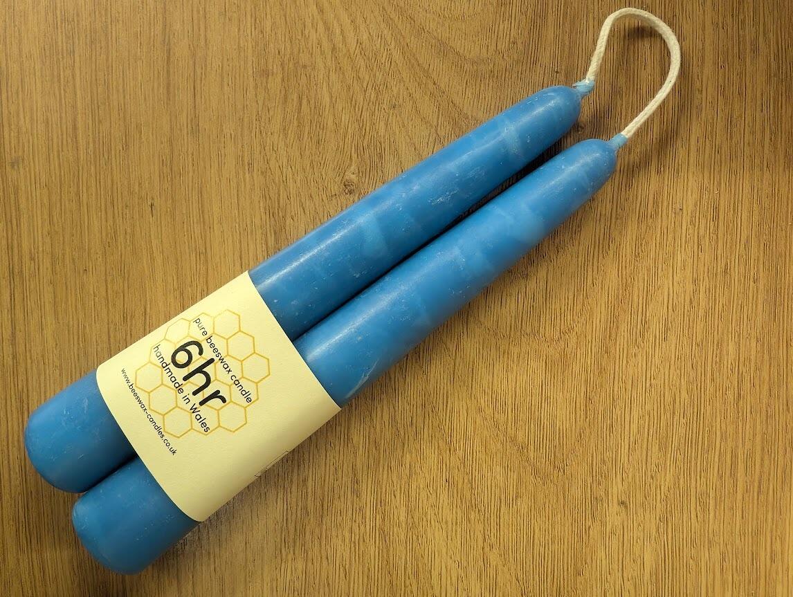 Sea Blue dipped 6hr pure beeswax candles