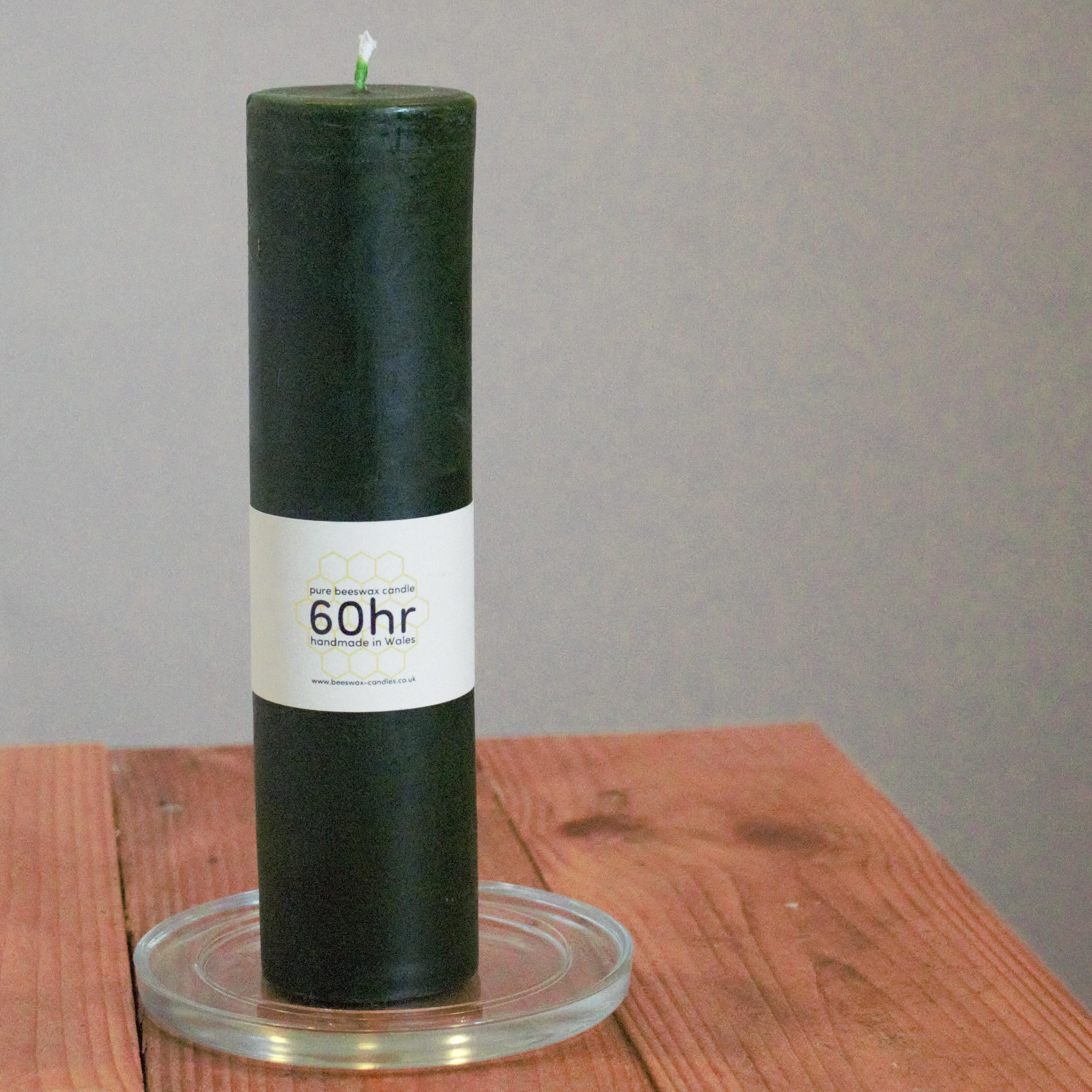 Christmas Green 60hr pure beeswax pillar candle