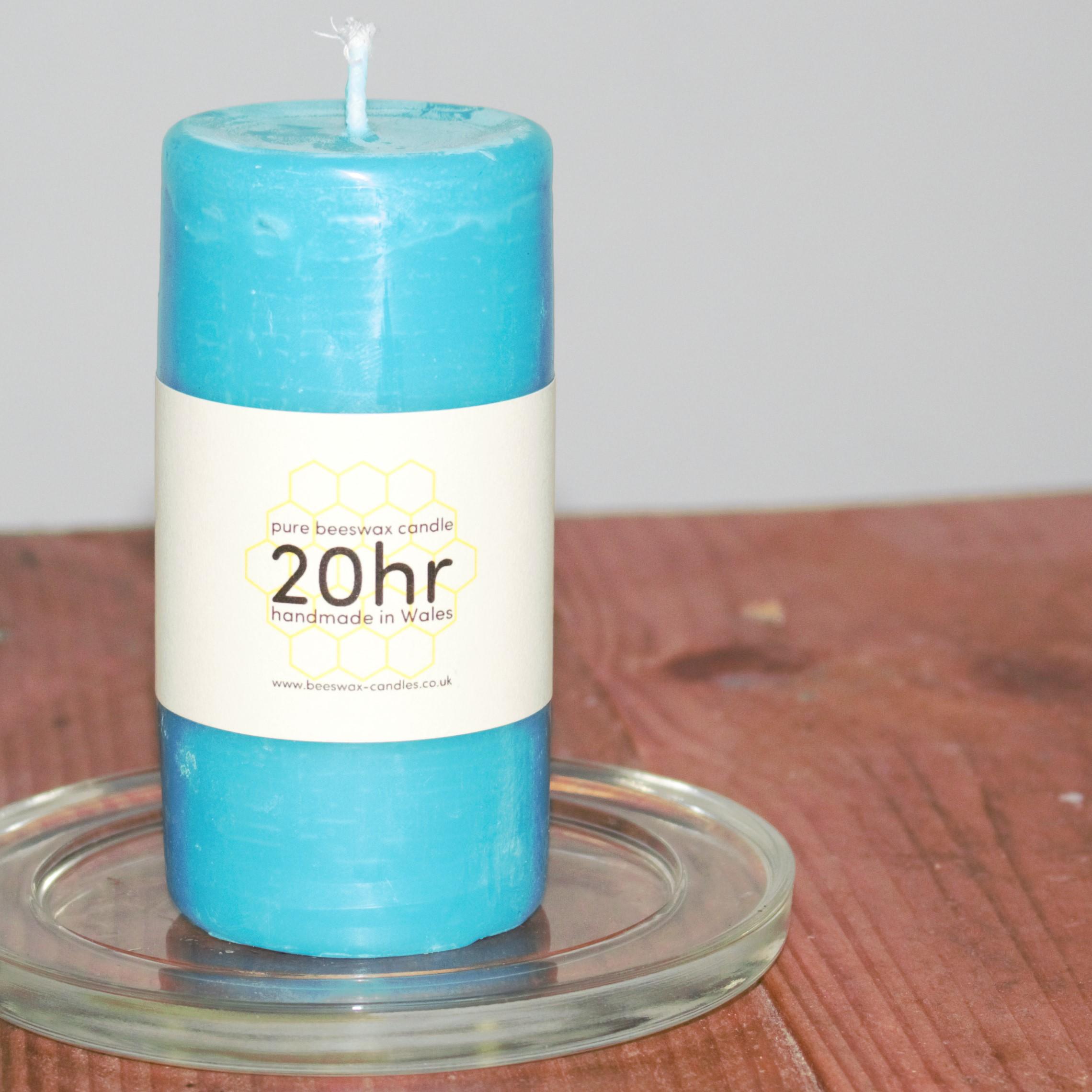 Sea Blue 20hr pure beeswax pillar candle