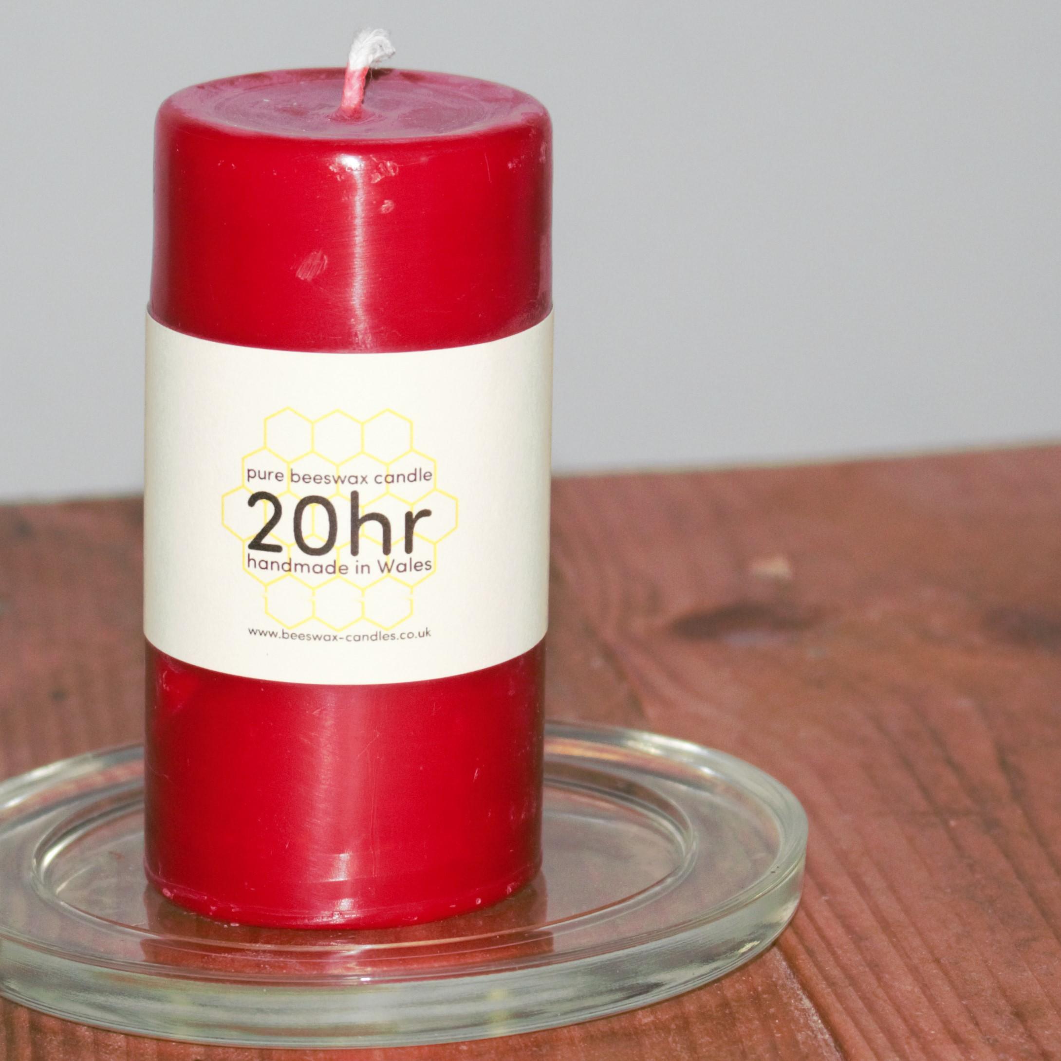 Red 20hr pure beeswax pillar candle